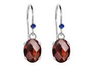 1.62 Ct Oval Checkerboard Red Garnet Blue Simulated Sapphire 925 Silver Earrings