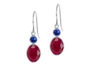 4.04 Ct Oval Red Ruby Blue Sapphire 14K White Gold Earrings