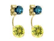 2.54 Ct Round Canary Mystic Topaz Blue Diamond 14K Yellow Gold Earrings