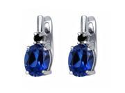4.73 Ct Oval Blue Simulated Sapphire Black Diamond 925 Sterling Silver Earrings