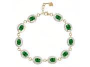 15.28 Ct Oval Green Simulated Emerald 18K Yellow Gold Plated Silver Bracelet