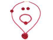 30mm Simulated Red Coral Bead Rose Stretch 7 Bracelet 22 Necklace Earrings Set