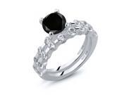 2.63 Ct Round Black Diamond White Topaz 925 Sterling Silver Ring Set 2.63 Ct Round Black Diamond White Topaz 925 Sterling Silver Ring Set