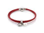 Leather Bracelet with Cultured Freshwater White Pearl and Heart Charm