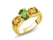 1.60 Ct Oval Green Peridot Yellow Citrine 18K Yellow Gold Plated Silver Ring