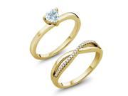 0.86 Ct Sky Blue Topaz 18K Yellow Gold Plated Silver Engagement Ring Set