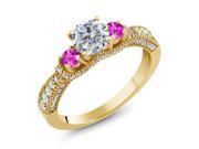 2.00 Ct I J Enhanced Diamond Pink Sapphire 18K Yellow Gold Plated Silver Ring