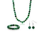 10mm Green Agate Necklace Earrings Bracelet Set