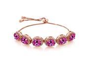 15.98 Ct Oval Pink Created Sapphire 18K Rose Gold Plated Silver Bracelet