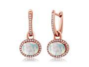 2.04 Ct Oval Cabochon White Simulated Opal 18K Rose Gold Plated Silver Earrings