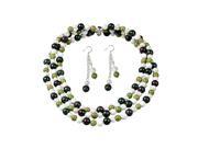 18 Round Simulated Turquoise Howlite Epidote 3 Row Necklace and Earrings Set
