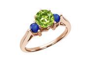 0.76 Ct Round Green Peridot Blue Sapphire 14K Rose Gold 3 Stone Ring
