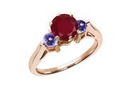 0.72 Ct Round Red Ruby Blue Tanzanite 14K Rose Gold 3 Stone Ring