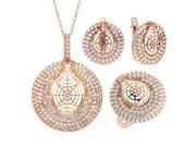 Rose Gold Plated Spider Net Shape Cubic Zirconia Earrings Pendant And Ring Set