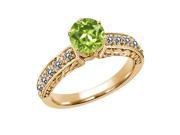1.20 Ct Round Green Peridot White Diamond 14K Yellow Gold Ring