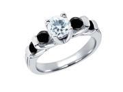 1.63 Ct Round Sky Blue Aquamarine Black Diamond 14K White Gold Ring