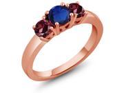 1.29 Ct Blue Simulated Sapphire Red Rhodolite Garnet RG Plated Silver Ring