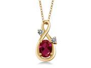 0.97 Ct Oval Red Created Ruby White Diamond 18K Yellow Gold Pendant