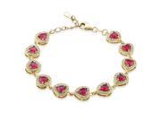 6.40ctw Heart Shape Red Zirconia Yellow Gold Plated 925 Silver Bracelet 7 Inch