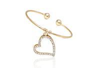 Yellow Gold Plated Brass Open Bangle Bracelet with White Crystal heart Shape Pendant