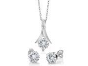 2.20 Ct Round Moissanite 925 Sterling Silver Pendant and Earrings Set 18 Chain
