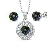 3.64 Ct Round Green Mystic Topaz 925 Sterling Silver Pendant Earrings Set with 18 Silver Chain