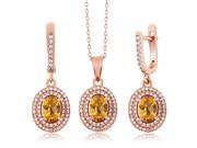 3.73 Ct Checkerboard Citrine 925 Rose Gold Plated Silver Pendant Earrings Set