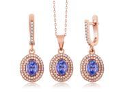 3.88 Ct Blue Tanzanite 925 Rose Gold Plated Silver Pendant Earrings Set