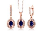 4.69 Ct Blue Sapphire 925 Rose Gold Plated Silver Pendant Earrings Set