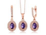3.88 Ct Checkerboard Amethyst 925 Rose Gold Plated Silver Pendant Earrings Set