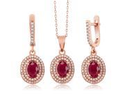 4.69 Ct Oval Red Ruby 925 Rose Gold Plated Silver Pendant Earrings Set
