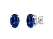2.06 Ct Oval 7x5mm Blue Simulated Sapphire 18K White Gold Stud Earrings