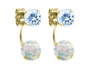 2.70 Ct Round White Simulated Opal Sky Blue Topaz 14K Yellow Gold Earrings