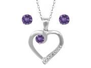 1.77 Ct Amethyst and Accent Diamond 925 Sterling Silver Pendant Earrings Set 18