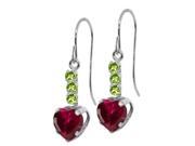 2.22 Ct Heart Shape Red Created Ruby Green Peridot 14K White Gold Earrings