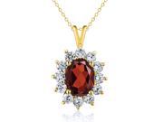 1.80 Ct Oval Red Garnet 18K Yellow Gold Plated Silver Pendant