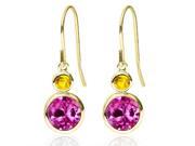 2.26 Ct Round Pink Created Sapphire Yellow Sapphire 14K Yellow Gold Earrings