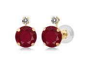 2.17 Ct Round Red Ruby White Diamond 14K Yellow Gold Earrings