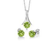 3.00 Ct Round Green Peridot Sterling Silver Pendant and Earrings Set 18 Chain