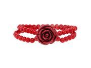 7 Inch Simulated Red Coral Bead Rose Flower Stretch Bracelet 5mm