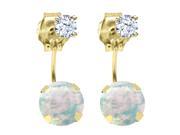 1.52 Ct Round Cabochon White Simulated Opal 14K Yellow Gold Top Bottom Earrings