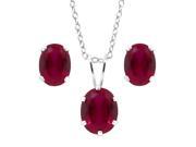 4.84 Ct Oval Created Ruby 925 Silver Pendant and Earrings Set with 18 Chain