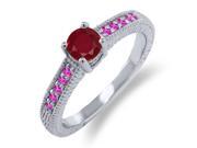 0.74 Ct Round Red Ruby Pink Sapphire 14K White Gold Engagement Ring 0.74 Ct Round Red Ruby Pink Sapphire 14K White Gold Engagement Ring
