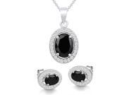 925 Sterling Silver Oval Black and White Cubic Zirconia Pendant and Earrings Set