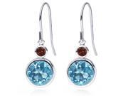 5.34 Ct Round Swiss Blue Topaz Red Garnet 925 Sterling Silver Earrings 5.34 Ct Round Swiss Blue Topaz Red Garnet 925 Sterling Silver Earrings
