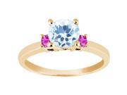 1.35 Ct Round Sky Blue Topaz Pink Sapphire 14K Yellow Gold Engagement Ring