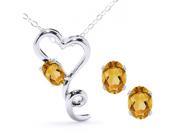 1.80 Ct Oval Yellow Citrine 925 Sterling Silver Pendant Earrings Set