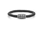 8 Inch Leather Black Braided Beautiful Bracelet with a Design Magnet Clasp