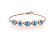 5.79 Ct Oval Checkerboard Swiss Blue Topaz 18K Rose Gold Plated Silver Bracelet