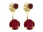 2.34 Ct Round Red Ruby Red Garnet 14K Yellow Gold Earrings